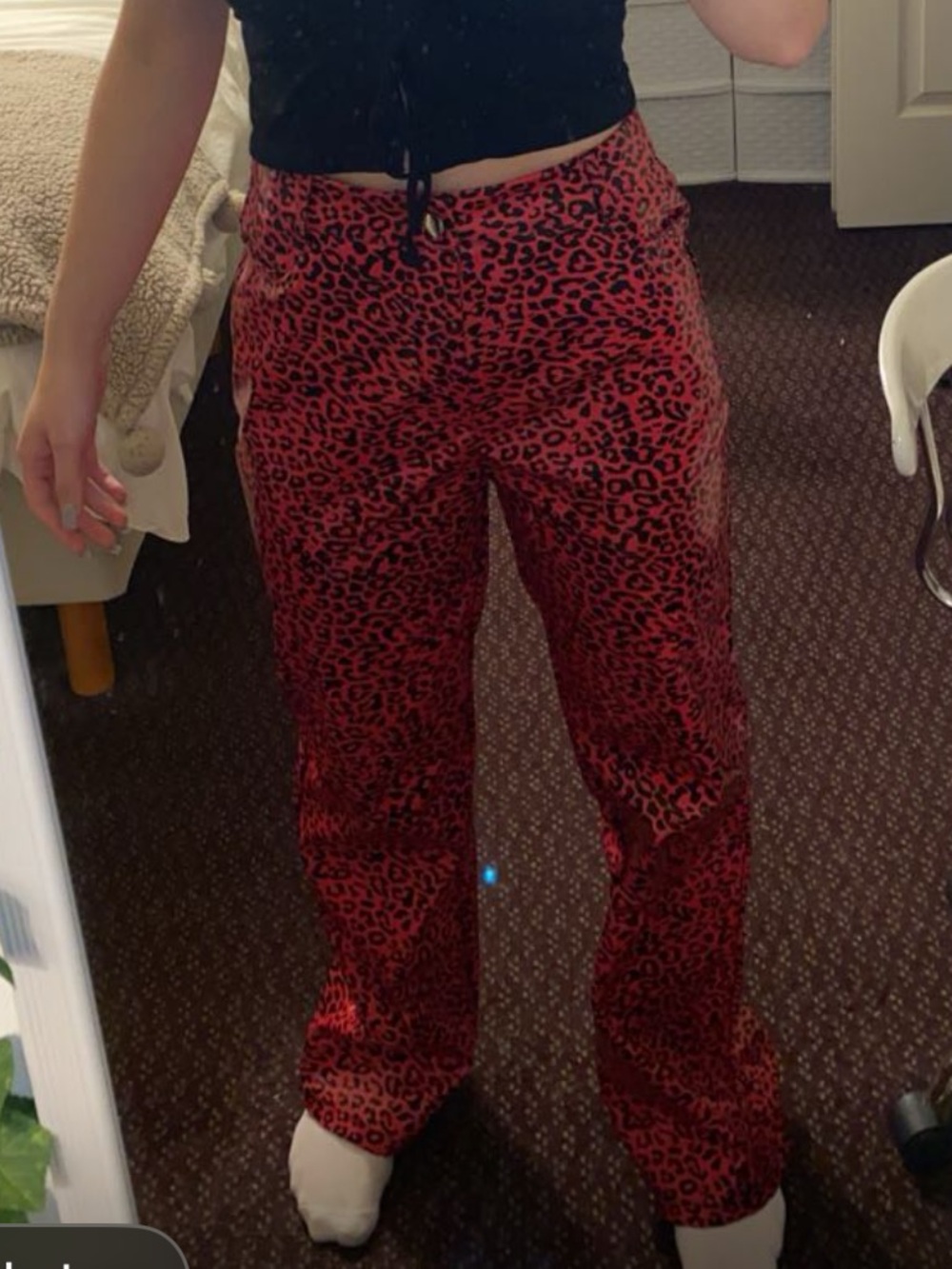 SHEIN Red and Black Leopard Print Flare Pants